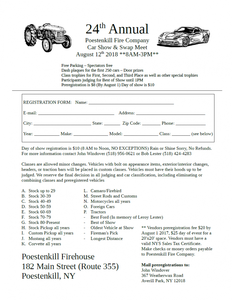 Poestenkill Fire Company 24th Annual Car Show 2018