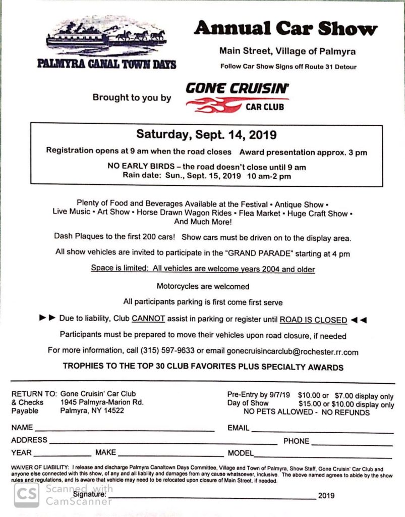 Palmyra Canal Town Days Annual Car Show 2019